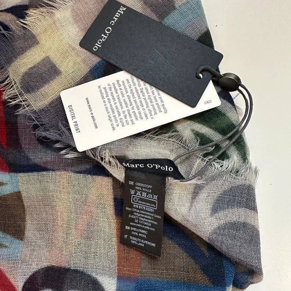 NWT Marco Polo Digital Print Multicolor 100% Wool Woven Scarf 42